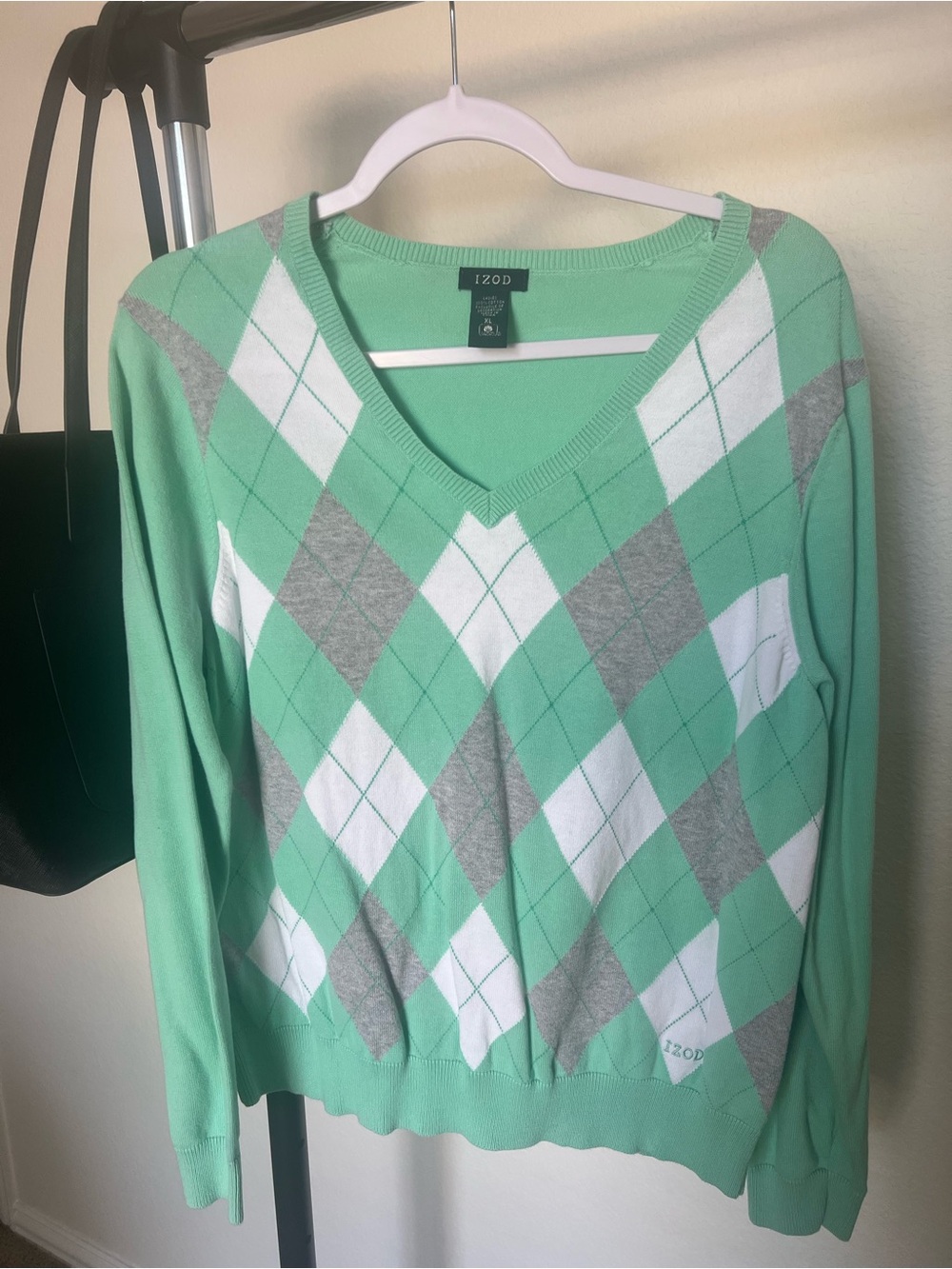 Izod Mint Green Argyle V-Neck Sweater